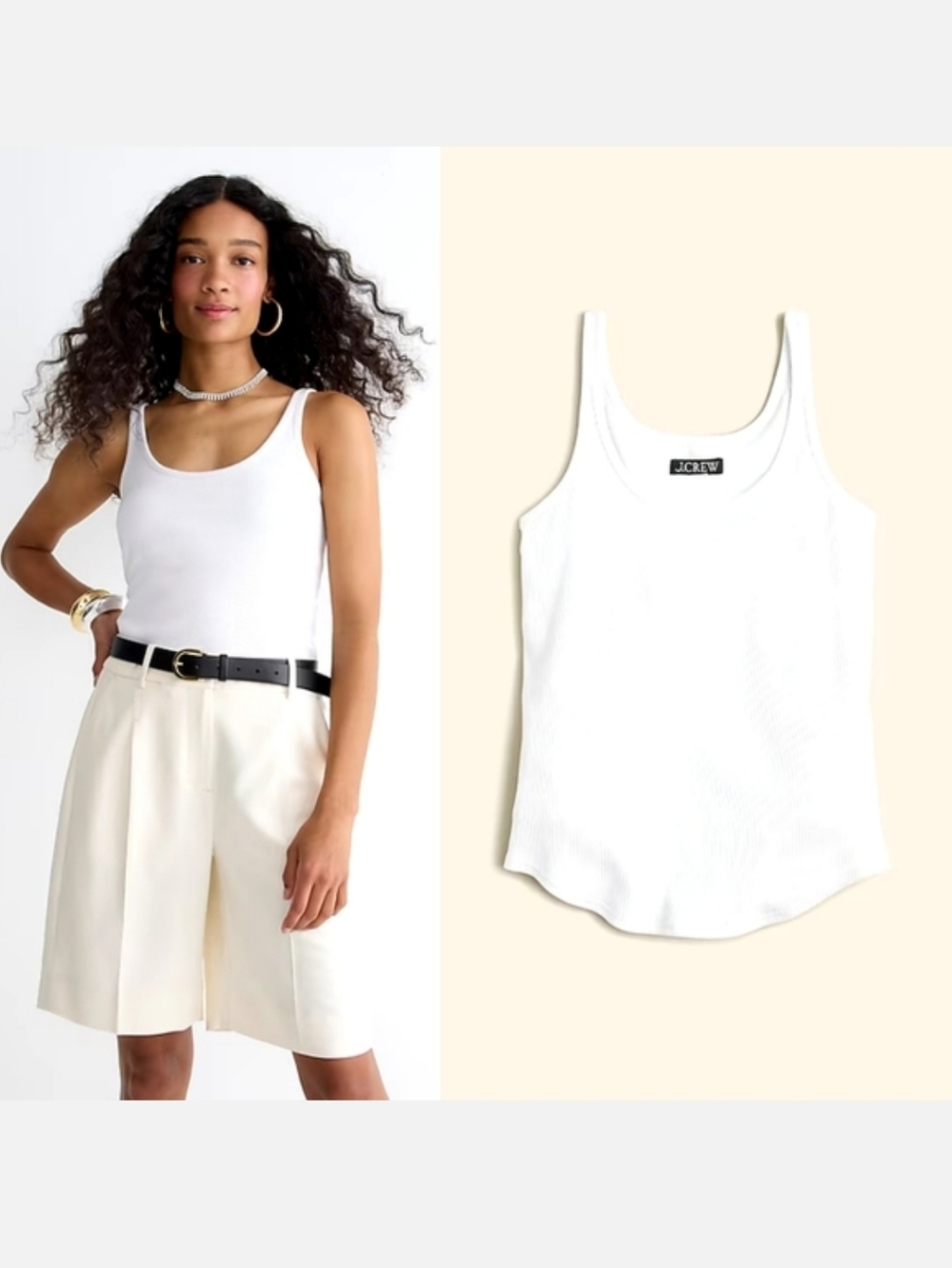 J. Crew Women's White Vintage Ribbed Shelf-bra Scoop Neck Tank Size M